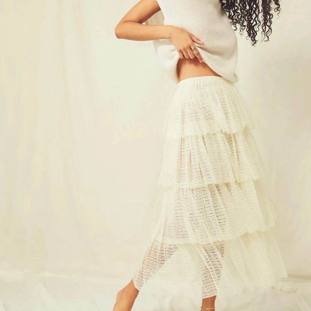 Free People Cream Lace Maxi Skirt
